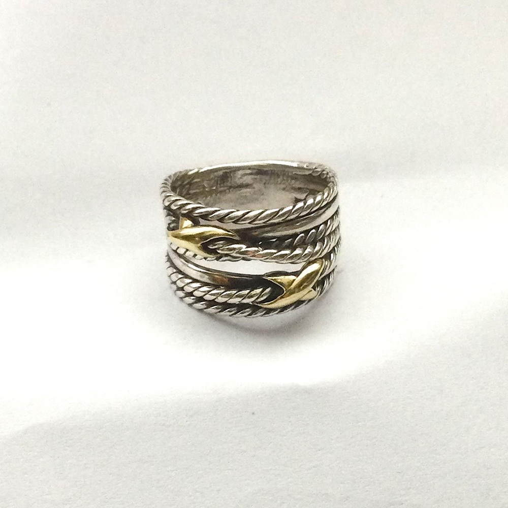David Yurman Crossover Double X Sterling Silver and Gold Wide Ring 7